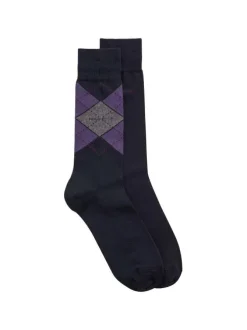 lot de 2 paires de chaussettes en coton mélangé noir et violet mi-hautes fantaisies à losanges