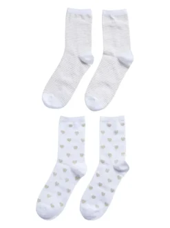 Lot de 2 paires de chaussettes hautes bicolore dorées et blanches