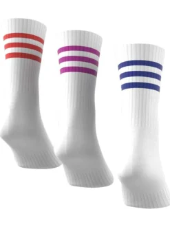 Lot de 3 paires de chaussettes hautes blanches avec rayures colorées