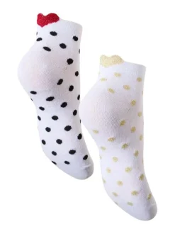 Lot de 2 paires de chaussettes hautes blanches à pois dorés et noirs