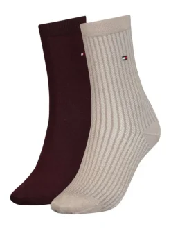 Lot de 2 paires de chaussettes hautes bordeaux et écru unies avec une coupe haute