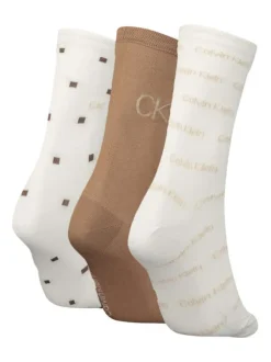 Lot de 3 paires de chaussettes hautes écrues avec monogramme imprimé