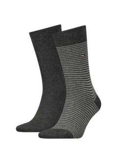 Lot de 2 paires de chaussettes hautes en coton mélangé anthracite unies avec une coupe haute et des rayures