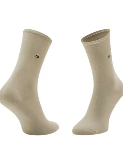 Lot de 2 paires de chaussettes hautes en coton mélangé beiges rayées