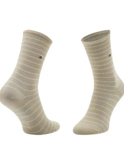 Lot de 2 paires de chaussettes hautes en coton mélangé beiges rayées