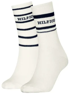 Lot de 2 paires de chaussettes hautes en coton mélangé blanches rayées