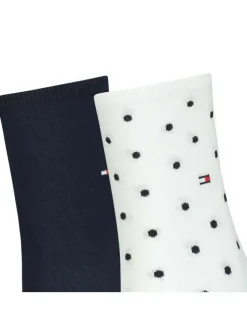 Lot de 2 paires de chaussettes hautes en coton mélangé marine à pois coupe haute