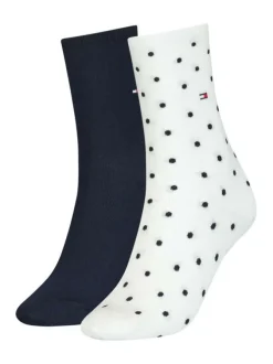 Lot de 2 paires de chaussettes hautes en coton mélangé marine à pois coupe haute