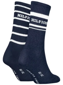 Lot de 2 paires de chaussettes hautes en coton mélangé marine rayées