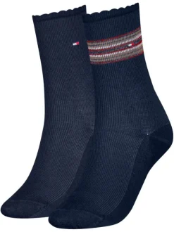 Lot de 2 paires de chaussettes hautes en coton mélangé marine unies avec logo