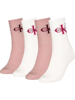 Lot de 4 paires de chaussettes hautes en coton mélangé roses et blanches