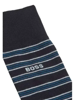 Lot de 3 paires de chaussettes hautes en coton stretch bleu et rayé en coffret cadeau
