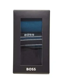 Lot de 3 paires de chaussettes hautes en coton stretch bleu et rayé en coffret cadeau
