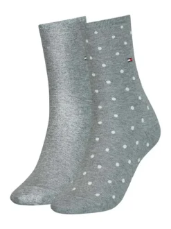 Lot de 2 paires de chaussettes hautes grises à pois avec une coupe haute