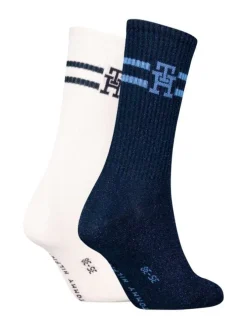 Lot de 2 paires de chaussettes hautes marine et blanches avec bandes colorées