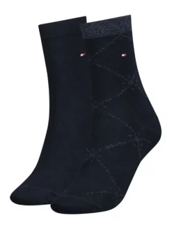 Lot de 2 paires de chaussettes hautes marine unies avec une coupe haute et quadrillage imprimé
