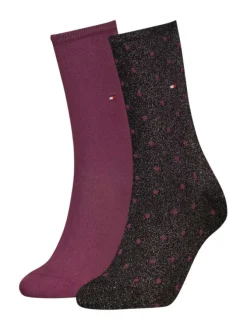 Lot de 2 paires de chaussettes hautes noires et bordeaux à pois