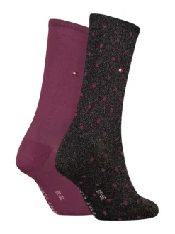 Lot de 2 paires de chaussettes hautes noires et bordeaux à pois