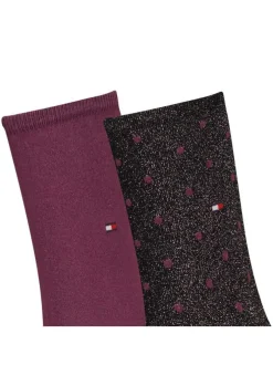 Lot de 2 paires de chaussettes hautes noires et bordeaux à pois