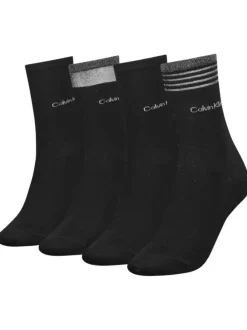 Lot de 4 paires de chaussettes hautes noires unies avec nom de la marque brodé