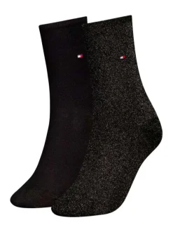Lot de 2 paires de chaussettes hautes noires unies et pailletées
