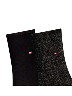 Lot de 2 paires de chaussettes hautes noires unies et pailletées