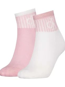 Lot de 2 paires de chaussettes mi-hautes en coton mélangé roses avec logo