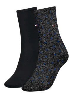 Lot de 2 paires de chaussettes noires et argentées à pois décoratifs