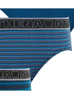 Lot de 3 slips bleus en coton à rayures et taille élastiquée