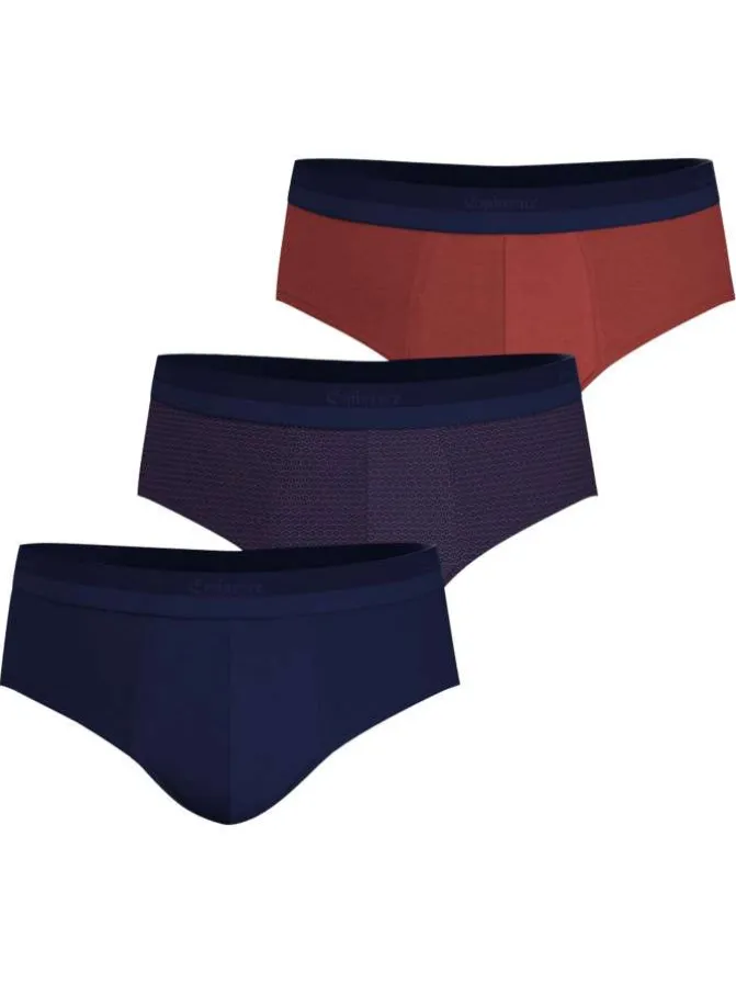 Lot de 3 slips en coton bicolores à motifs avec le nom de la marque
