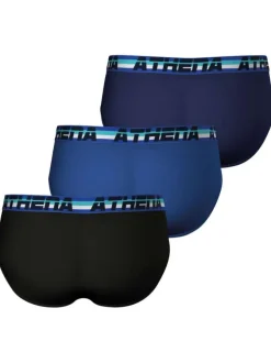 Lot de 3 slips en coton bleus unis à coupe fermée et taille élastiquée