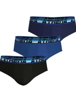 Lot de 3 slips en coton bleus unis à coupe fermée et taille élastiquée