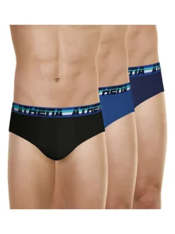 Lot de 3 slips en coton bleus unis à coupe fermée et taille élastiquée