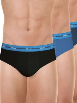 Lot de 3 slips en coton bleus unis pourvus du nom de la marque imprimé