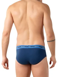 Lot de 3 slips en coton bleus unis pourvus du nom de la marque imprimé