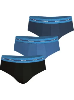 Lot de 3 slips en coton bleus unis pourvus du nom de la marque imprimé