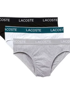 Lot de 3 slips en coton multicolore uni avec ceinture noire, verte et grise