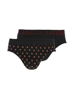 Lot de 2 slips en coton noir imprimé géométrique avec une coupe fermée
