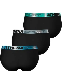 Lot de 3 slips en coton noirs unis avec le nom de la marque imprimé