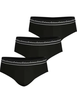 Lot de 3 slips en coton noirs unis avec le nom de la marque à la ceinture