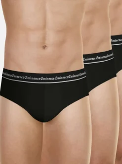 Lot de 3 slips en coton noirs unis avec le nom de la marque à la ceinture