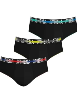 Lot de 3 slips en coton noirs unis avec une coupe fermée et taille au nom de la marque