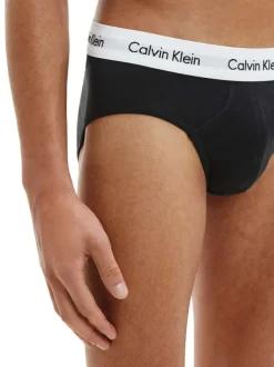 Lot de 3 slips en coton noir uni avec une coupe fermée et nom de la marque