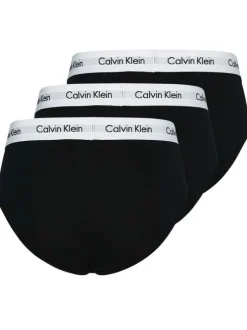 Lot de 3 slips en coton noir uni avec une coupe fermée et nom de la marque