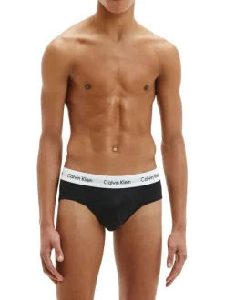 Lot de 3 slips en coton noir uni avec une coupe fermée et nom de la marque