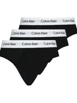 Lot de 3 slips en coton noir uni avec une coupe fermée et nom de la marque