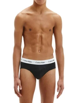 Lot de 3 slips en coton noir uni avec une coupe fermée et nom de la marque