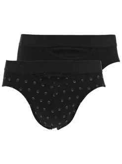 Lot de 2 slips en coton noir uni avec une coupe fermée et une taille élastiquée