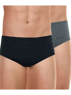 Lot de 2 slips en coton peigné marine et gris rayé et à pois coupe fermée