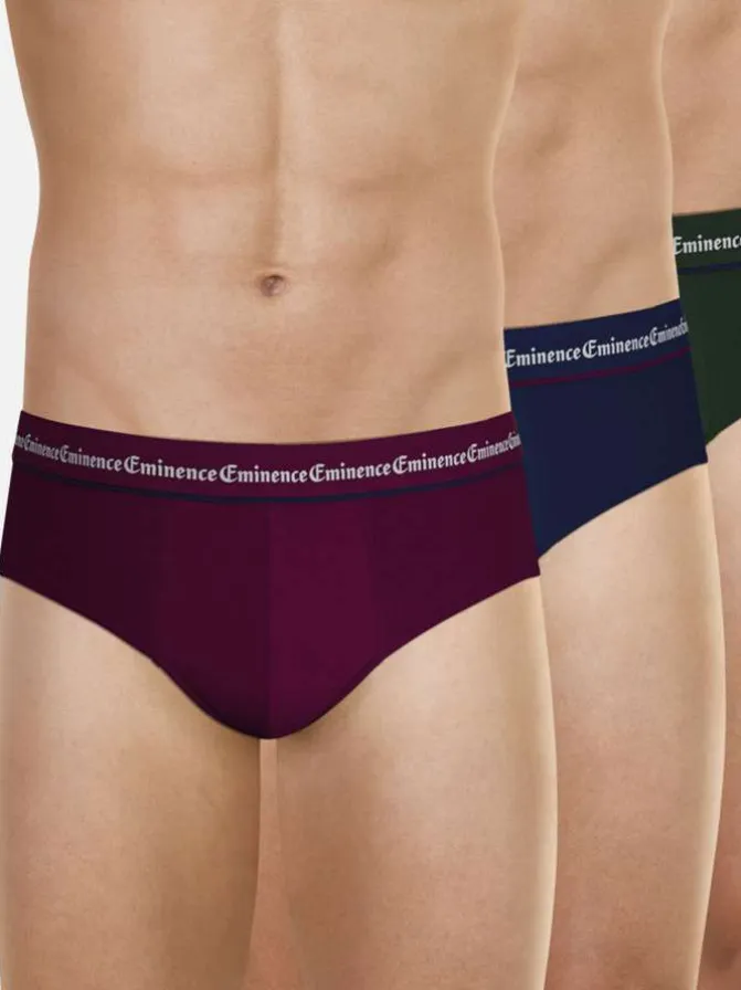 Lot de 3 slips en coton tricolores unis avec le nom de la marque